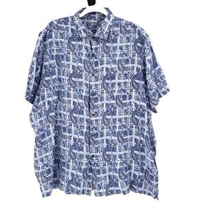 Tasso Elba 100% Linen Shirt Mens XL Blue Paisley Tropical Resortwear Beach Coast